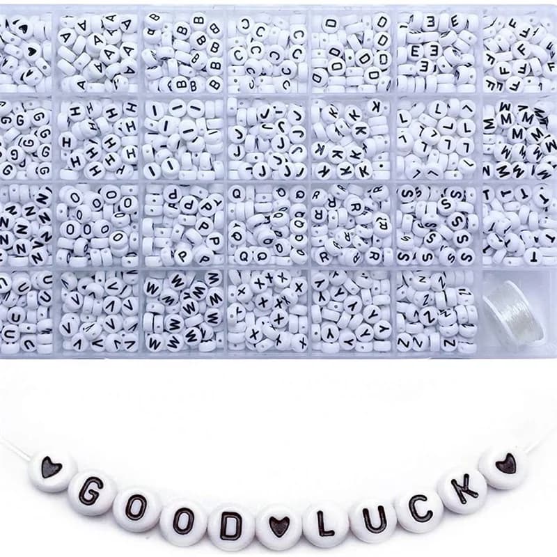1400 pcs/box Acrylic Alphabet English Letter Beads Set Kit With Stretch Cords For Bracelets Jewelry Acrylic Beads Accessories