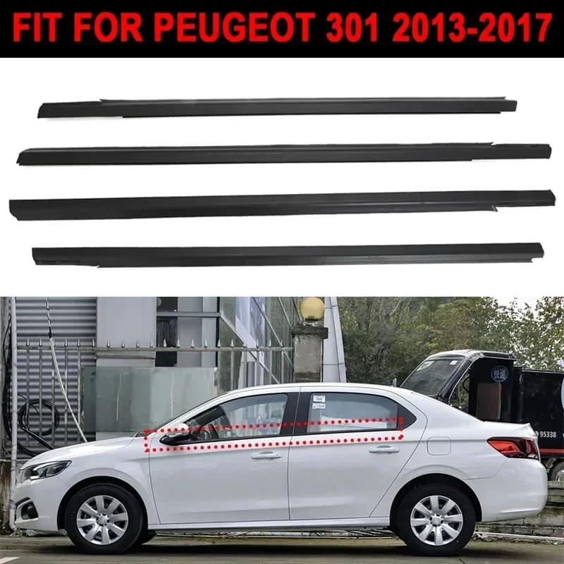 4 pezzi per peugeot 301 2013-2017 2014 2015 finestrino dell'auto guarnizione in vetro porta laterale guarnizione esterna modanatura