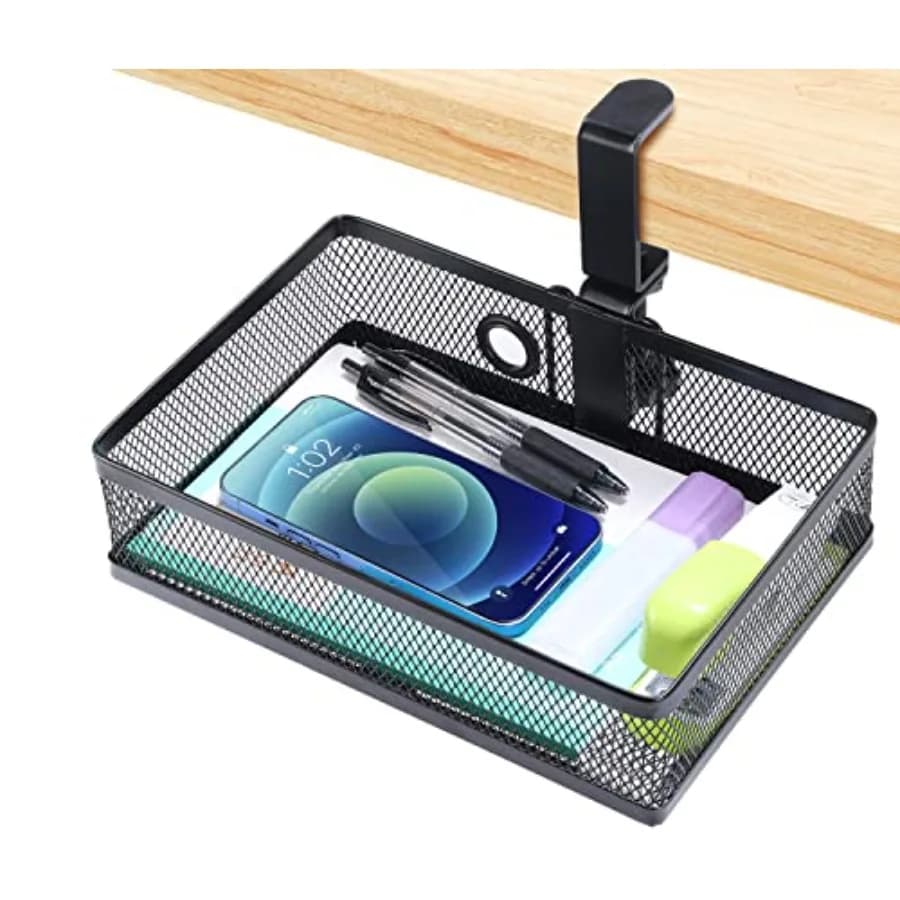 Organizzatore Sottoscrivania ROSLINE con Cassetto a Morsetto, Cesto Appendibile, Vassoio Portaoggetti Adatto a Diverse Applicazioni, Nero
