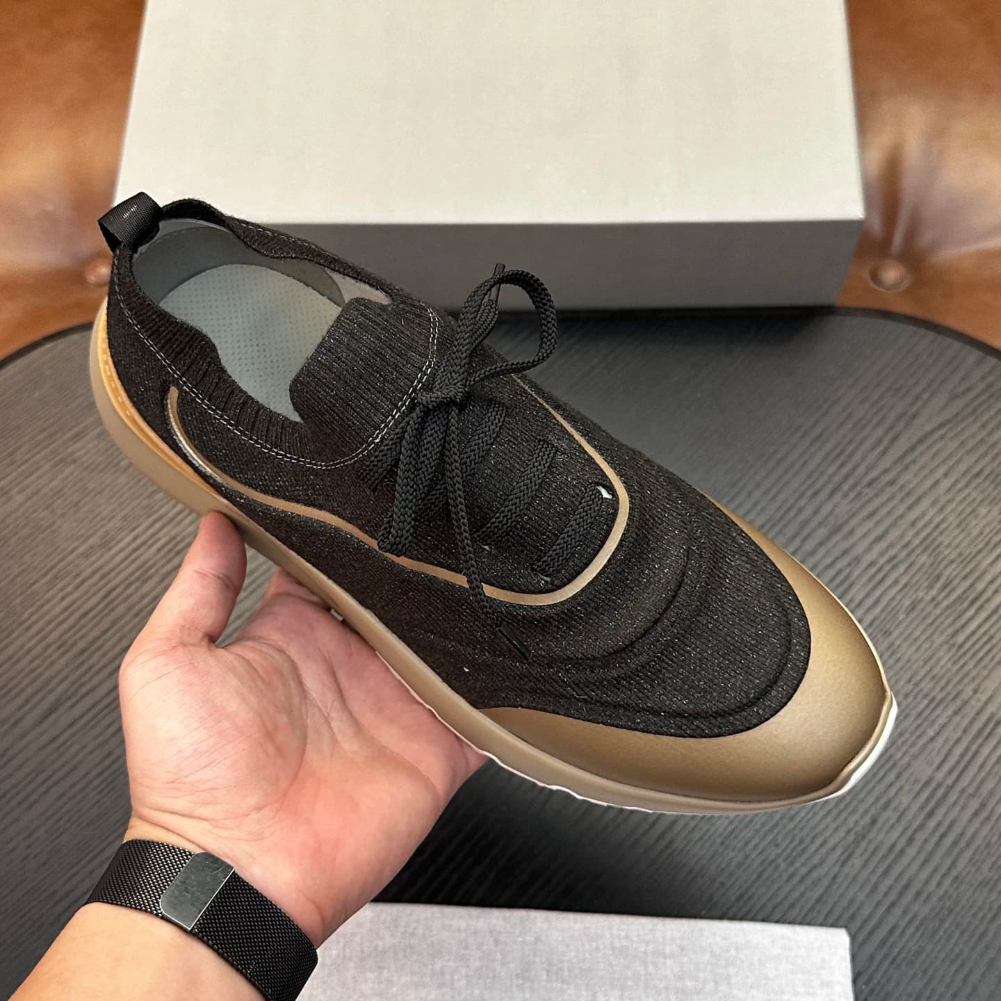 Nuovi arrivi: Sneakers da uomo in maglia di cotone 100% e pelle di vitello traspiranti con design bicolore - Scarpe da passeggio leggere e casual