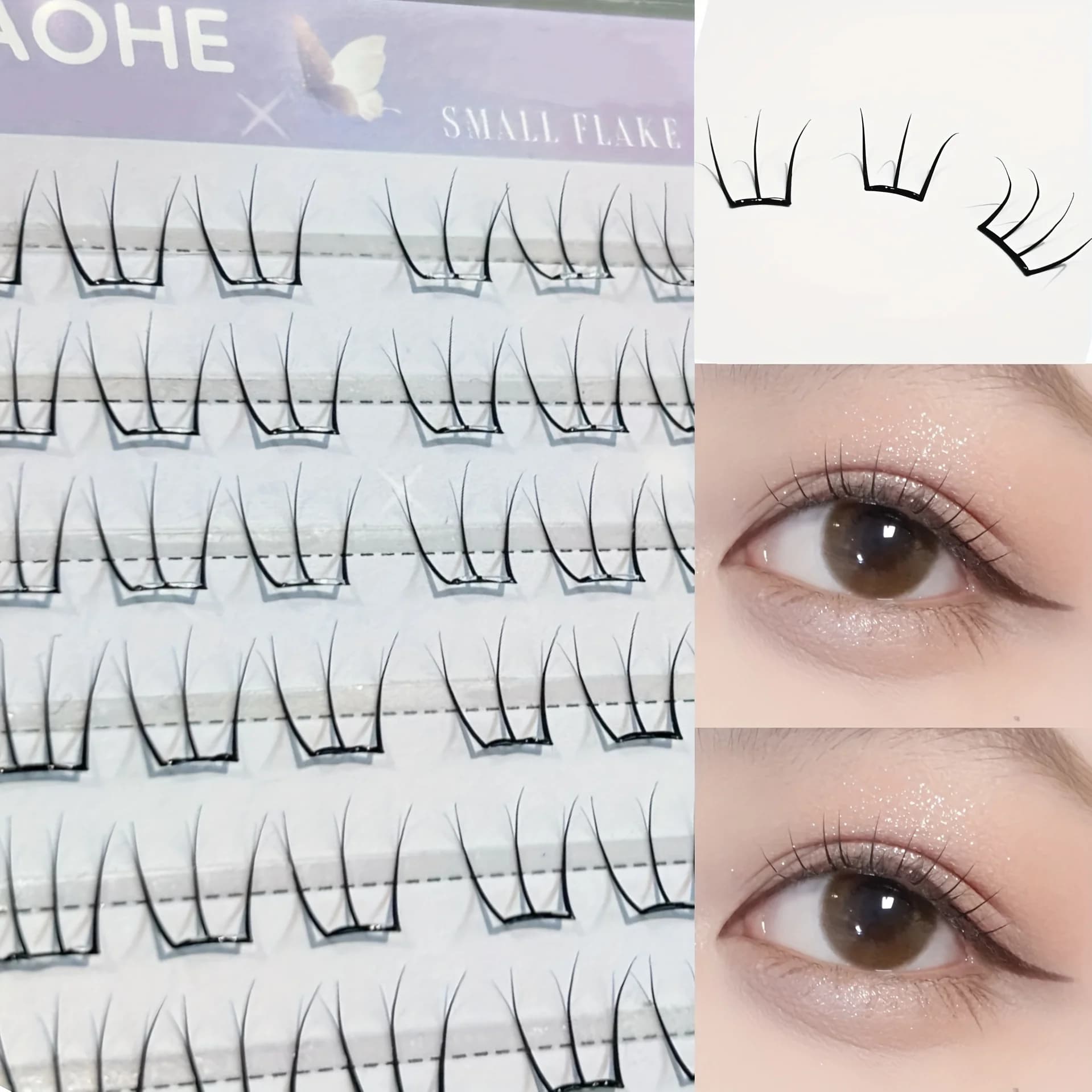 Mixiaohe Short fake eyelashes in pear flower for children curved without glue 100 bunches Natural segmented fake eyelashes for beginners and Japanese and Korean style
