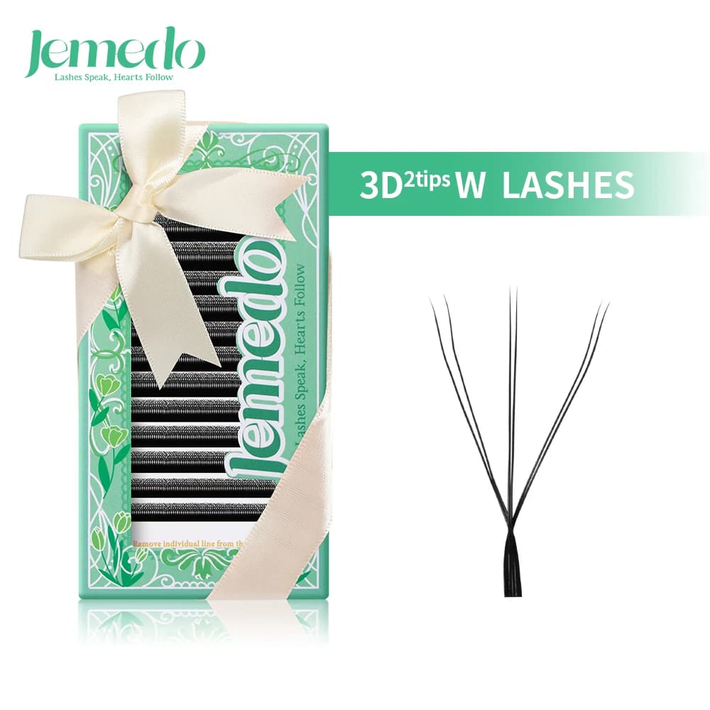 JEMEDO Extension 3D double-tip lashes, W-shaped fake lashes, preformed natural eyelash extension with volume, C/D/M curvature for makeup