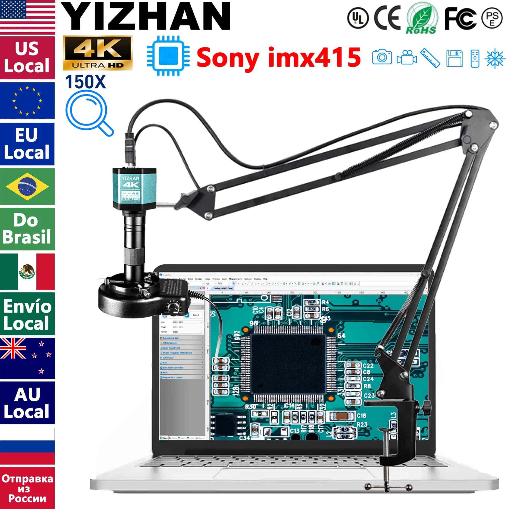 4K Digital Microscope 48 MP Microscope for Electronics USB-C Industrial Cameras HDMI 1-150X Zoom C-Mount Lens Phone Pcb Welding, Shipping from Poland