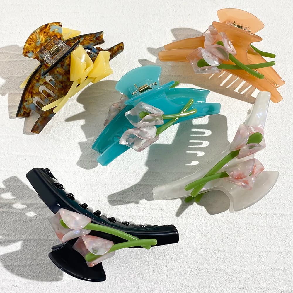 AENSOA Accessori per capelli Tridimensionale Bifaciale Fiore di tulipano Clip per artiglio Atmosfera romantica Sensazione Forcina in acetato per le donne