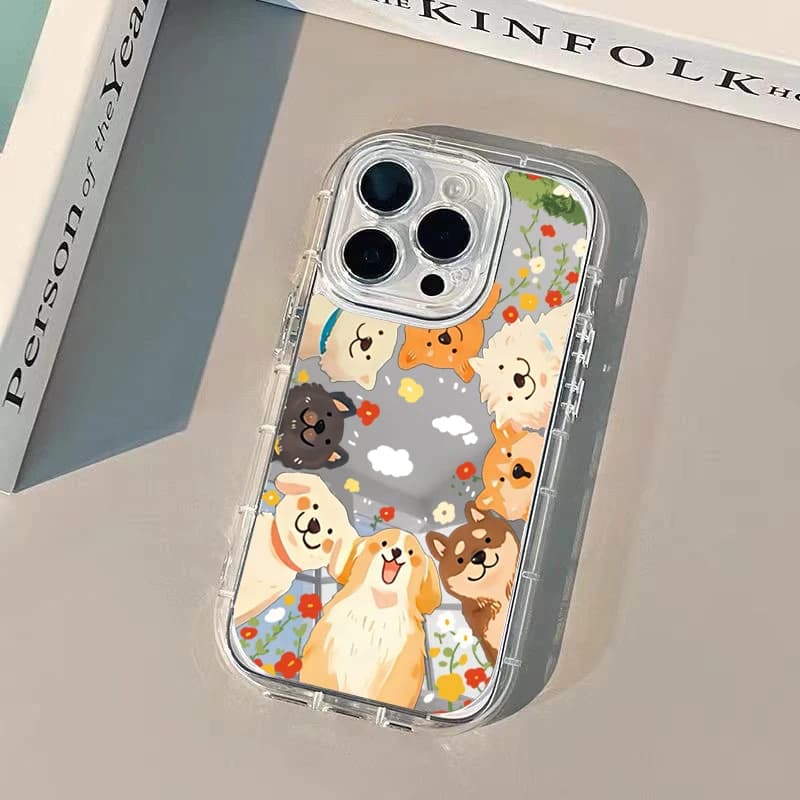 Cover per iPhone con Specchio Trucco e Design Cucciolo Divertente - Compatibile con iPhone 16, 17 Pro, 15, 14, 13, 12, 11 Pro Max, 17 Air, 16E, 7, 8 Plus, XR, X, XS