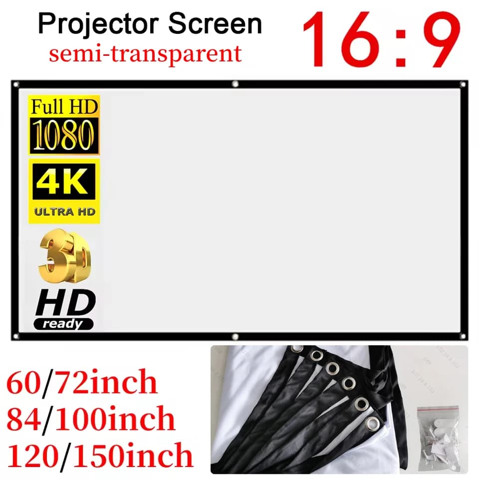 Rapporto 16:9 Schermo di proiezione portatile ad alta densità 1080P 3d 4K Proiettore HD Film 60-150 pollici per Home Office (traslucido)