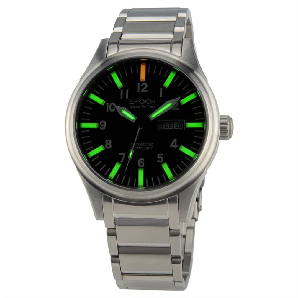 EPOCH Men Automatic Watch 43MM Mechanical Wristwatch Luminous Tubes 10ATM Waterproof Sapphire Dual Calendar Week Date