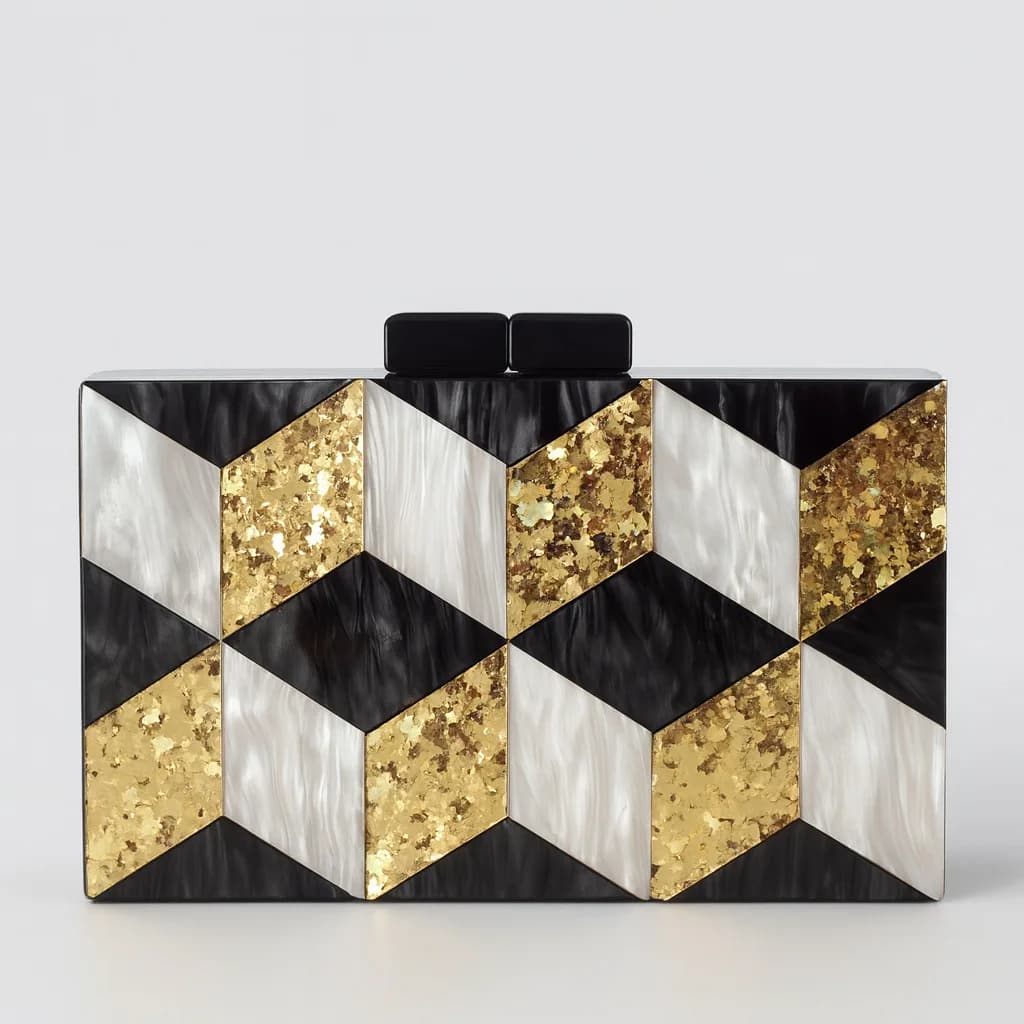 Borsa a tracolla da sera per cena di lusso, mini portafoglio, borsa scozzese, pochette da sera in acrilico con rombo glitter dorato nero