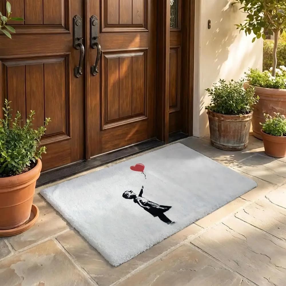 Tappetino in flanella Case Banksy, tappetino per porta, antiscivolo, per camera da letto, soggiorno, decorazioni per la casa