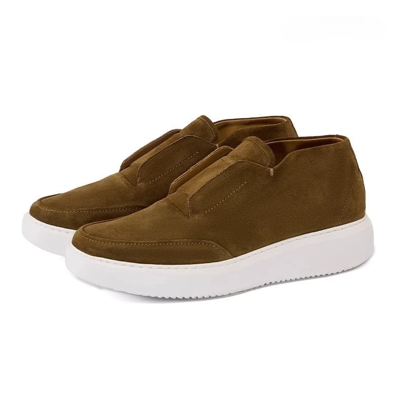 Scarpe da skate da uomo Stivali alti slip-on in vera pelle Stivaletti con piattaforma sportiva da lavoro all'aperto fatti a mano con suola spessa Uomo Marrone