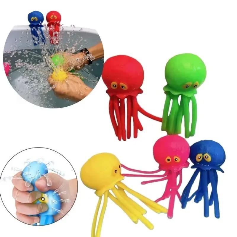 1pc Kids Octopus Water Splash Ball Soft Stretchy TPR Squeeze Toy Random Color Cute Octopus Bath Toy for Swimming Pool Beach Bathtub Summer Outdoor Water Play Game Gift for Boys Girls