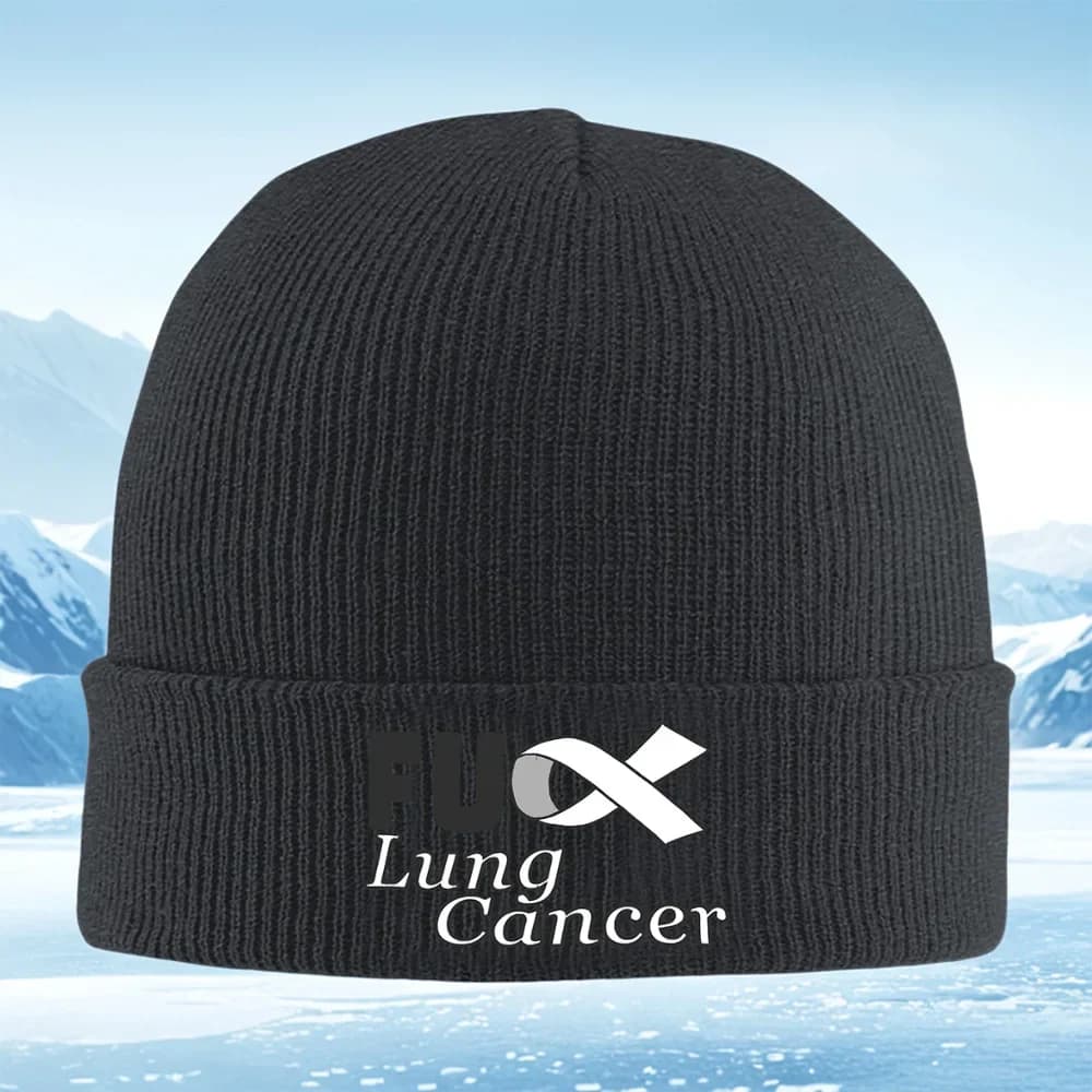 2026 Lung Cancer awareness ribbon message Men Women Unisex Knitted Hat Beanie Pullover Cap Winter Thermal Warm Christmas Outdoor