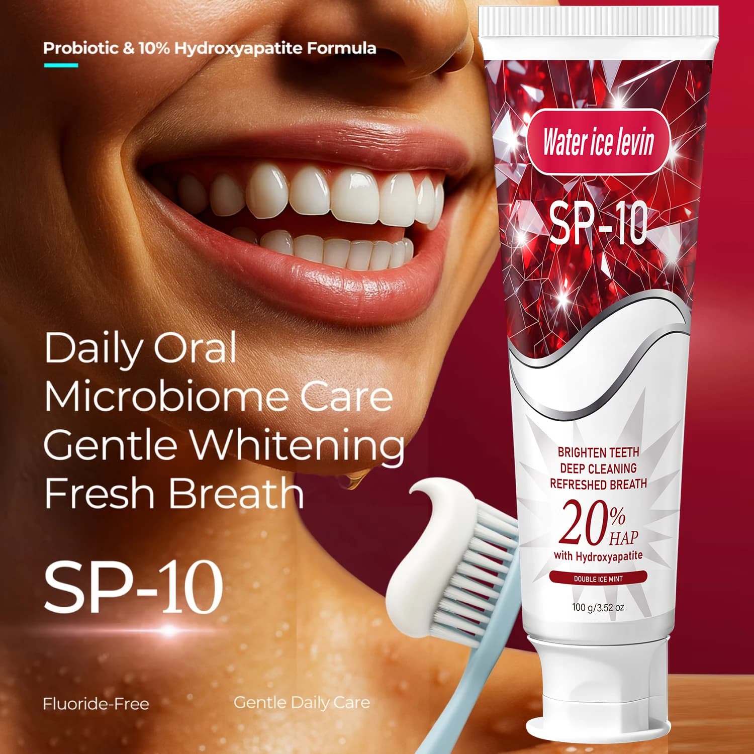 Dentifricio Probiotico Shui Binglai Sr-10 with 20% Hydrossiapatite for Whitening Fresh and Clean Food in Depth. Peppermint without fluoride. 100g.