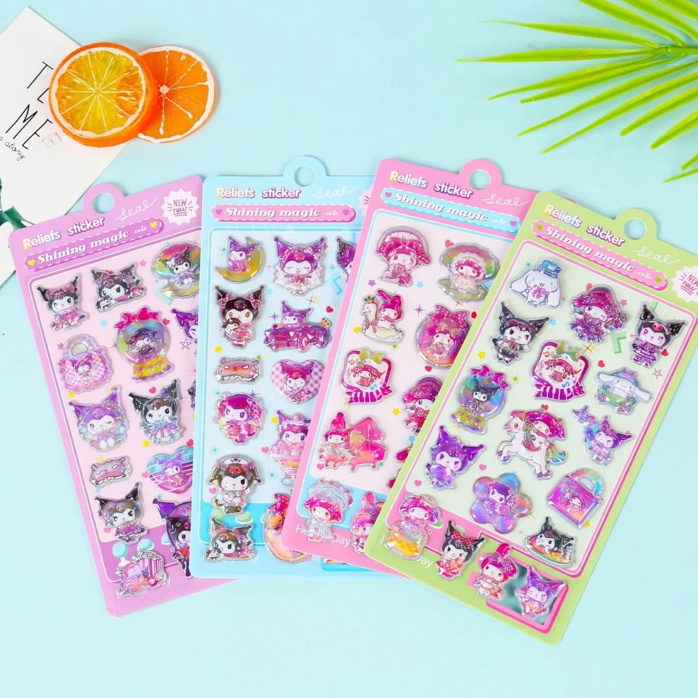 Sanrio Stationery Set Gift Melody 3D Embossed Double Layer Bubble Holographic Sticker for Scrapbook Phone Sticker