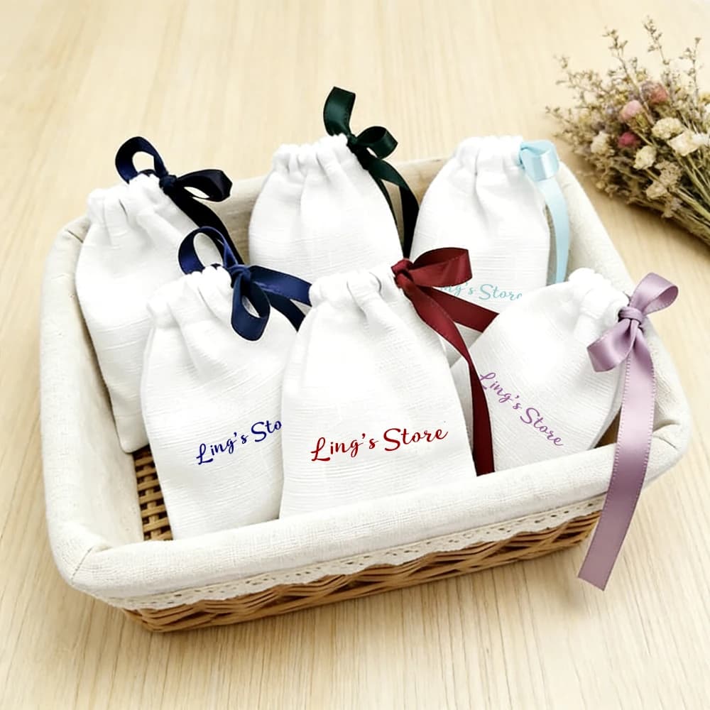 50 Sacchetti Personalizzabili in Cotone con Logo, Riutilizzabili, in Tela Bianca, Sacchetti Portagioie per Bomboniere Matrimonio e Feste