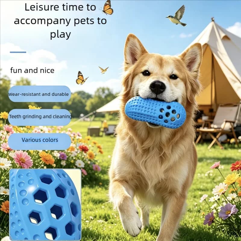 Durable TPR Peanut Shaped Dog Chew Toy with Sound Effect Anti-Bite Wear-Resistant Teeth Grinding Pet Entertainment for Puppies