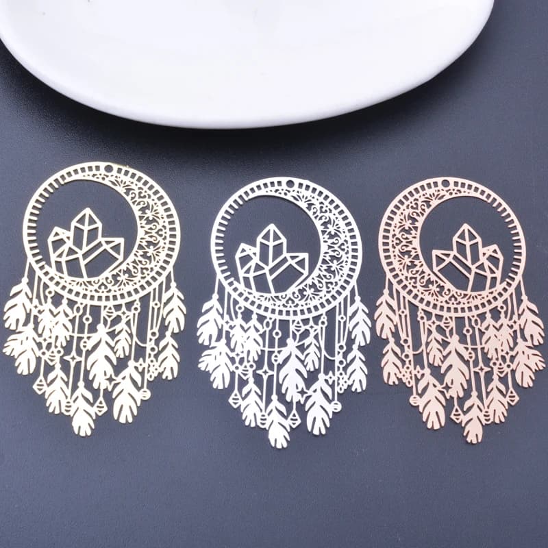 6pcs 58*35mm Filigree Light gold Big dream catcher Charms Rose Gold Silver color Brass Jewelry DIY Jewelry Making