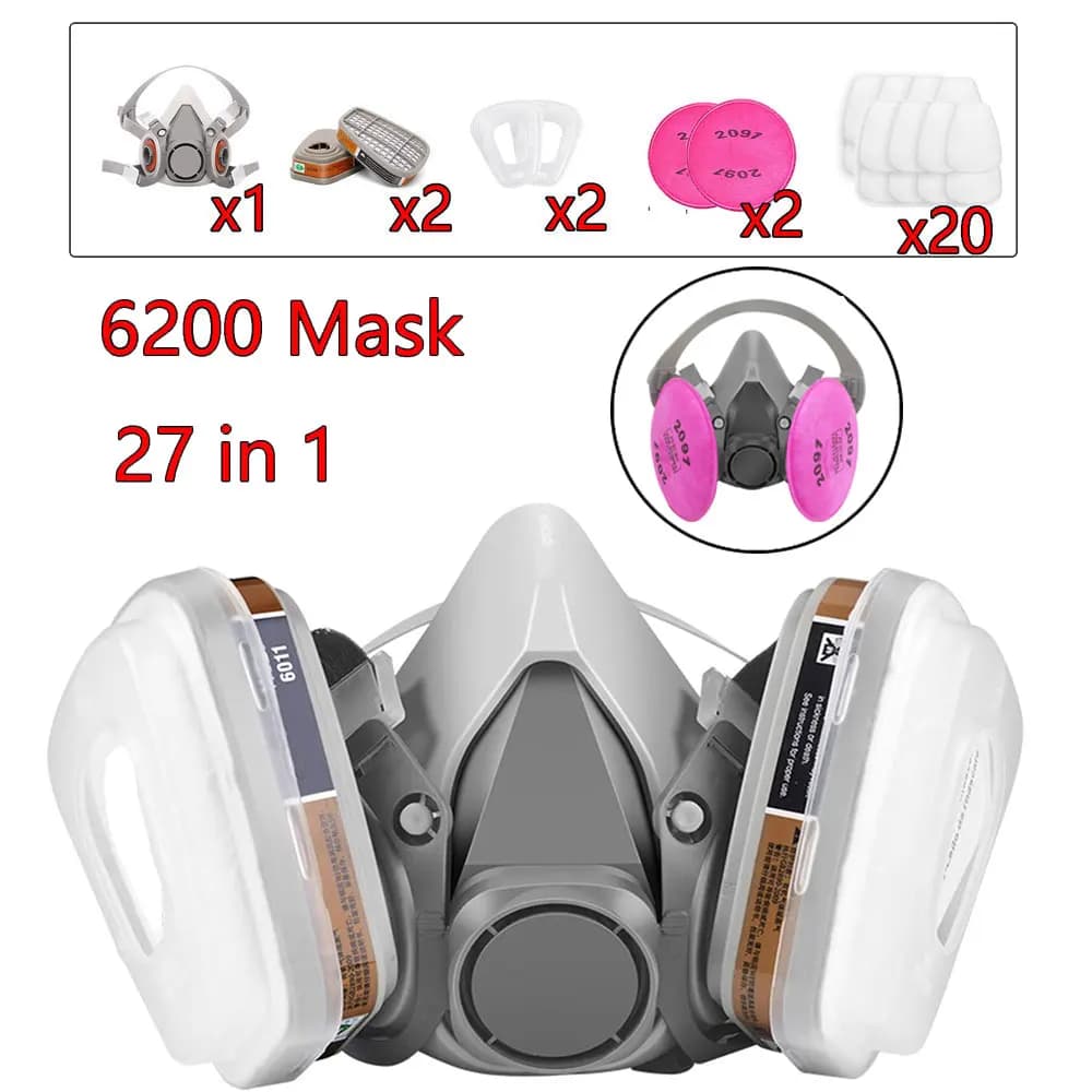 27in1 6200 Half Face Dust Gas mask Industrial paint breather Spray Organic chemical vapor with filter protection