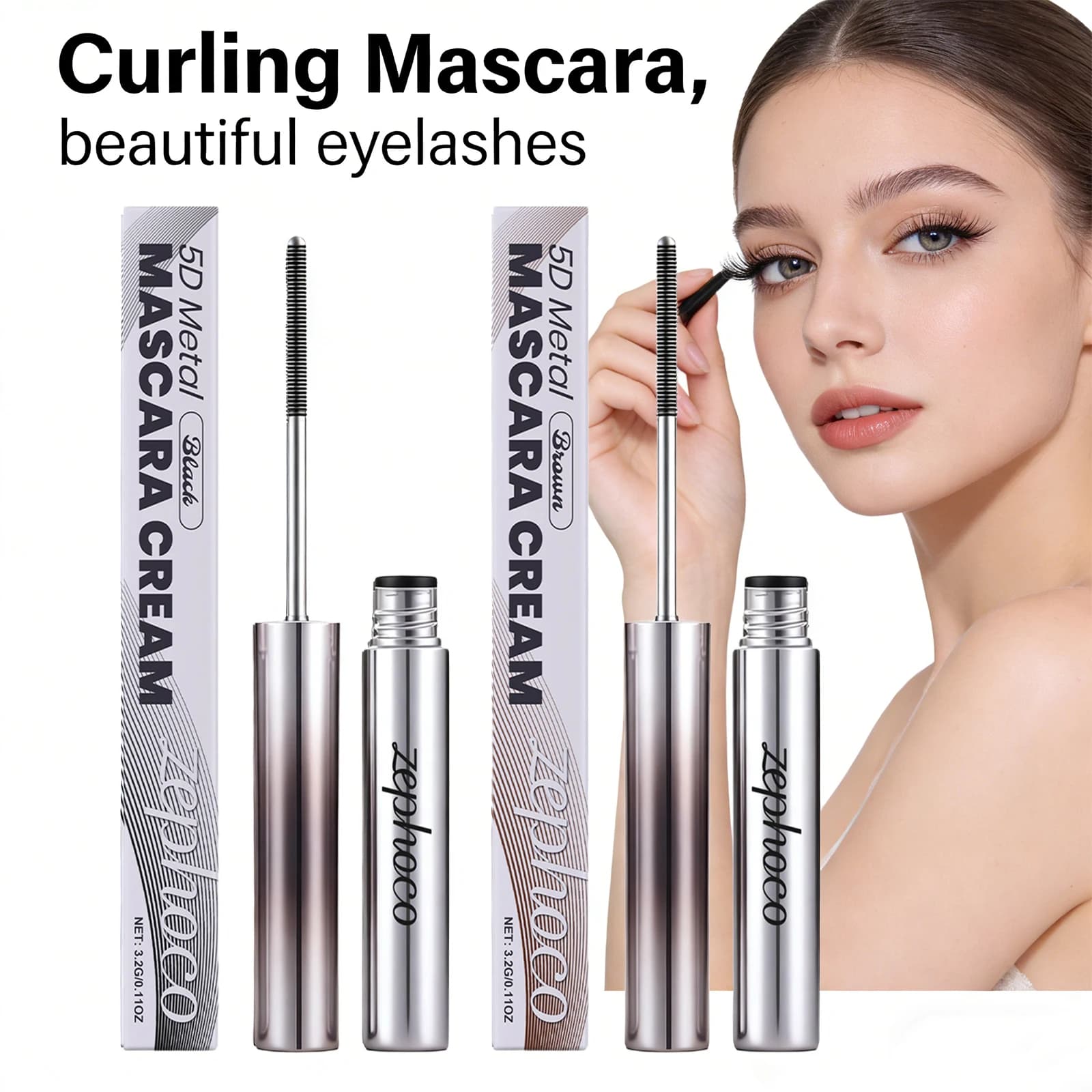 Volumizing Mascara 5D Effect Metallic, Waterproof and Resistant to Sweat, Fast drying, Black, for Makeup Eyes