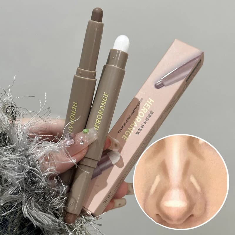 Stick Illuminante e Bronzer: Correttore a Lunga Durata con Pennello, Penna Correttiva Illuminante, Ombretto per il Naso e Contouring