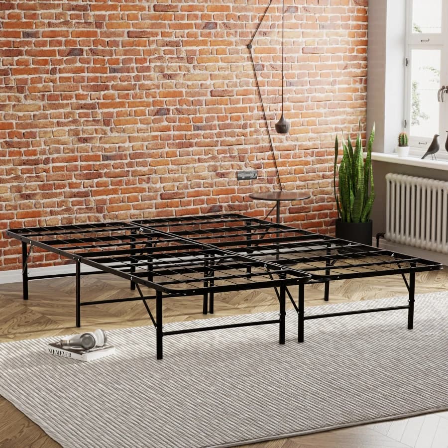 Metal Mattress Foundation Bed Frame, Cal King Size Bed Base, Bedroom Furniture, Blackwith storage