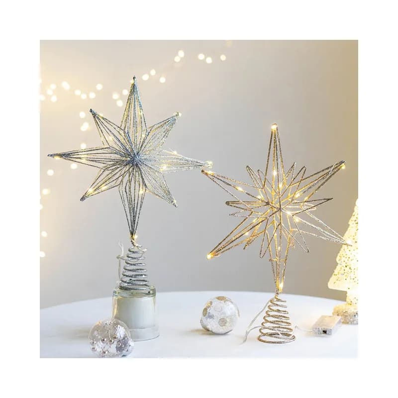 Puntale per Albero di Natale a Forma di Stella con Luci LED, Decorazioni per Feste Natalizie e Capodanno