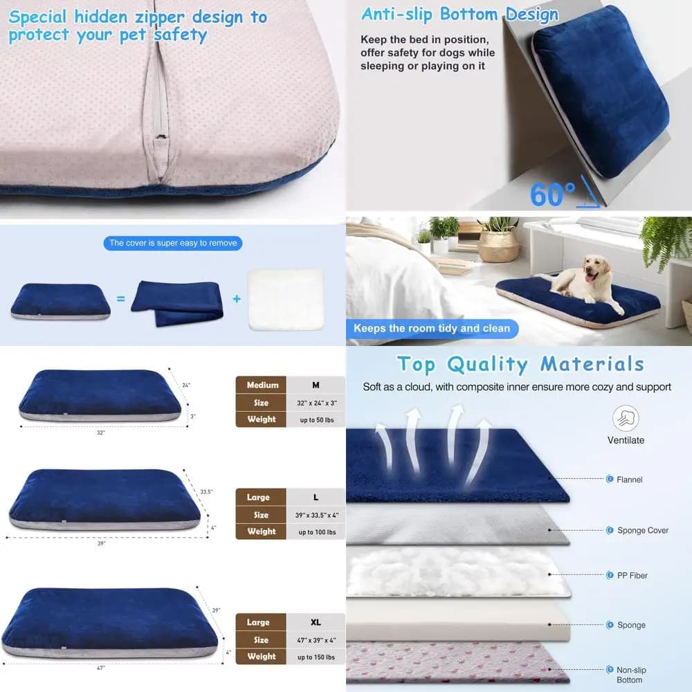 Letto per cani ortopedico Jumbo XL, 47 lavabile, antiscivolo, copertura rimovibile, blu