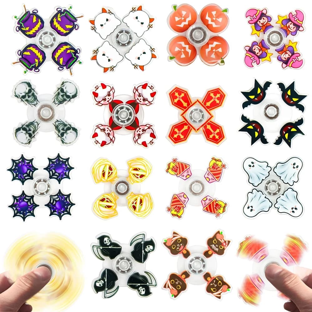 16PCS Nuovo Halloween Fidget Spinner Bomboniere Cartoon Fantasma Zucca Ragnatela Spinning Ansia ADHD Rilievo Figets Giocattolo