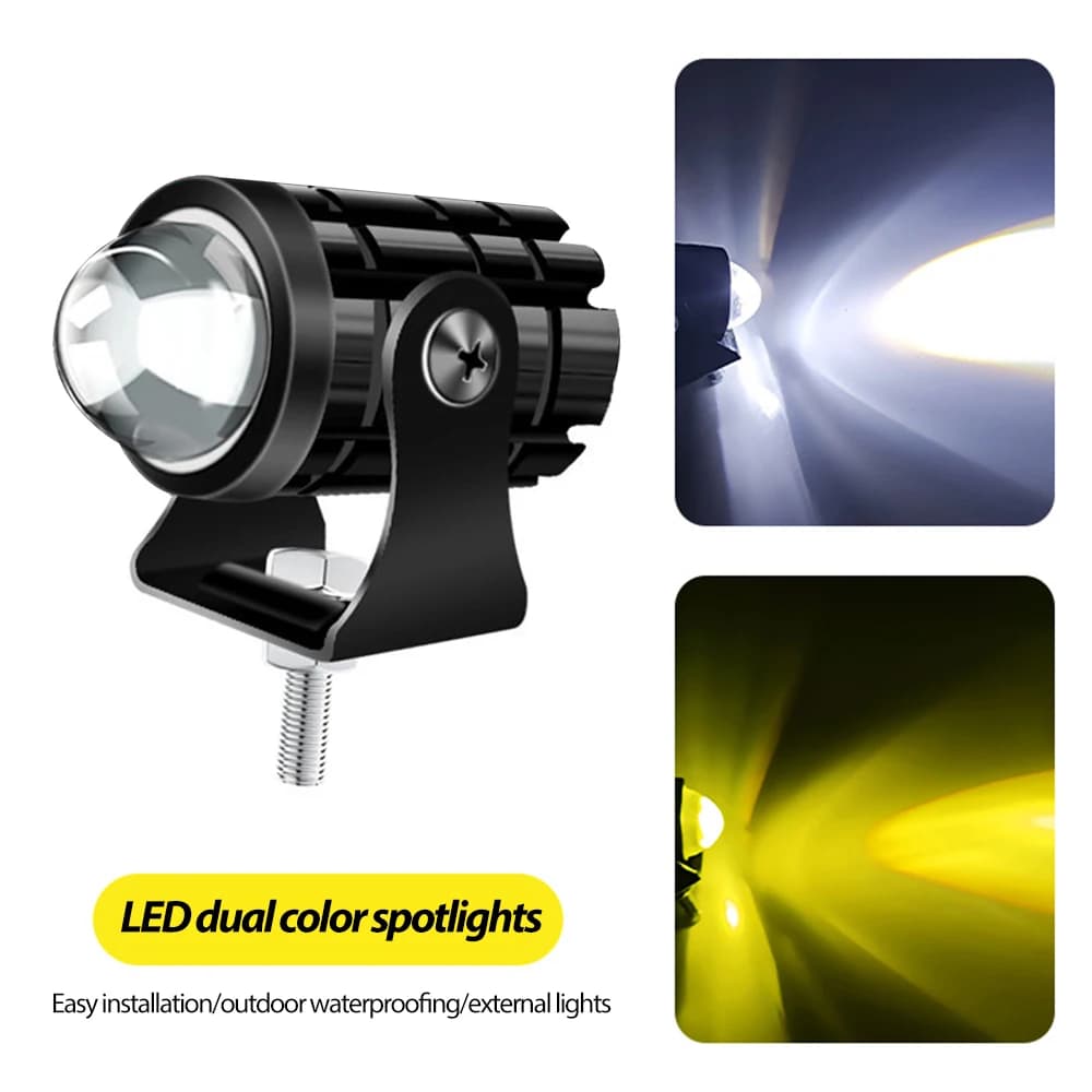 Faro LED per moto Mini faretti bicolore Lente per proiettore Faro ATV Scooter Moto Fendinebbia Brightlight