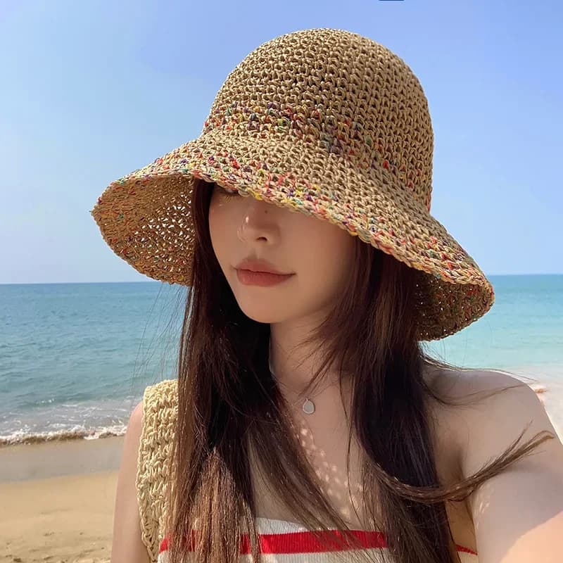 Women's Summer Hats in Paglia, Secchiello Hat with Visiera Larga for Solar Protection and UV Shielding, Ideal for Beach and Sea
