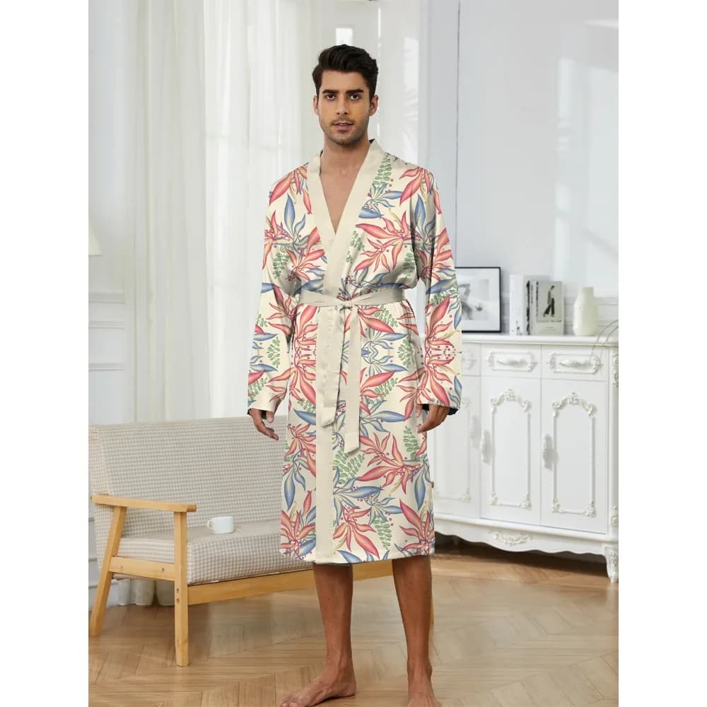 Summer Men's Night Shirt Pigiama 3D Long Sleeved Bathrobe Thin Alloy Clothes For Home New Style Suitable for All Seasons