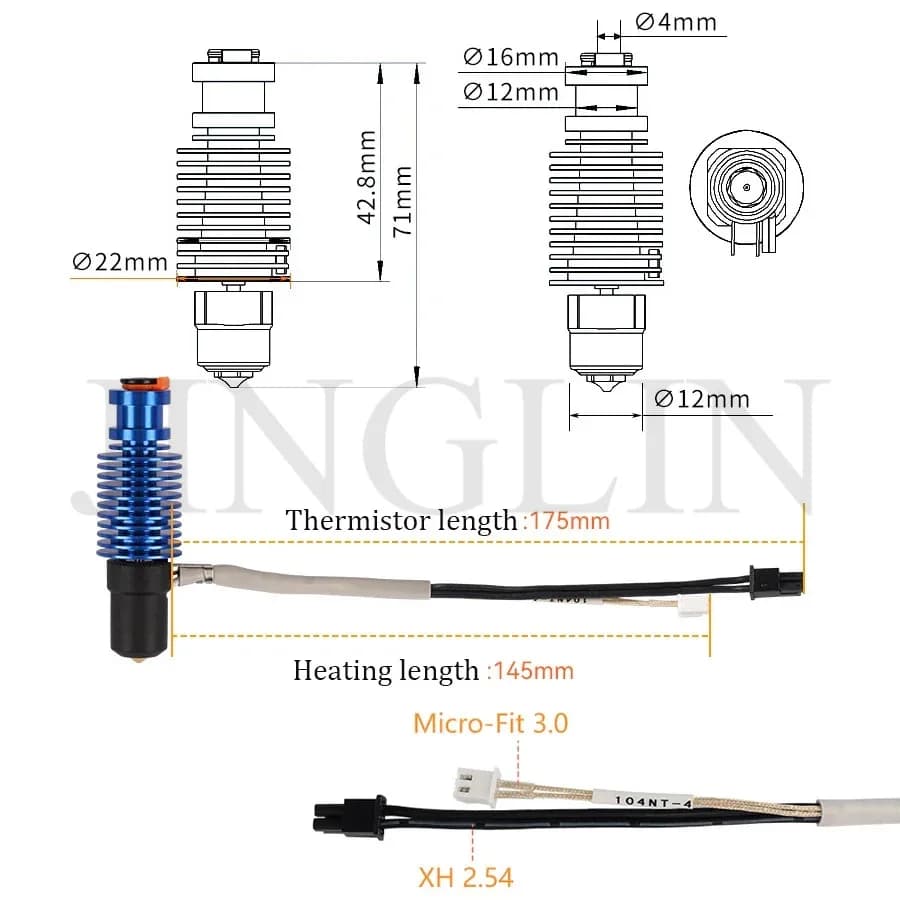 Kit Hotend Volcano 24V 50W 60W E3D V6 per stampante 3D Voron 2.4, testina di stampa con nucleo riscaldante in ceramica per Voron Prusa MK3S Ender 3 CR10