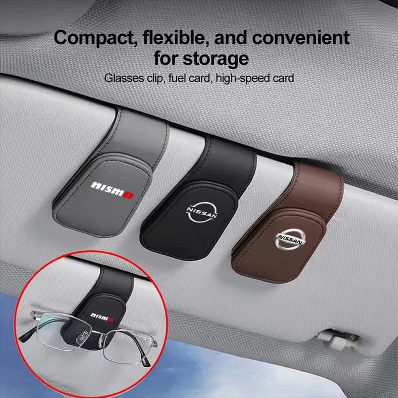 Occhiali per auto Scatola per visiera parasole Auto Occhiali da sole Clip Accessori per carte per Nissan X-trail Qashqai Nota Juke Sentra Patrol Micra nismo