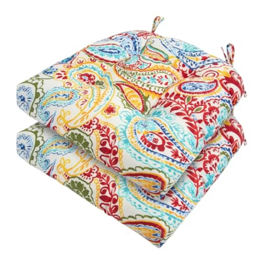 Cuscini per sedie da esterno 19x19 pollici, impermeabili, trapuntati, reversibili, resistenti alle intemperie, con schienale arrotondato per sedie in vimini