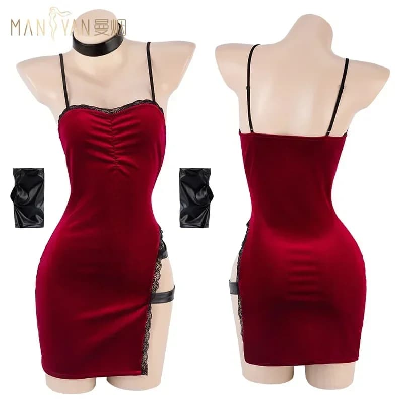 2026 Movie Ada Wong Cos Heroine Secret Service Spy Dress Uniform Halloween Women Red Lace Outfits Cosplay Costume