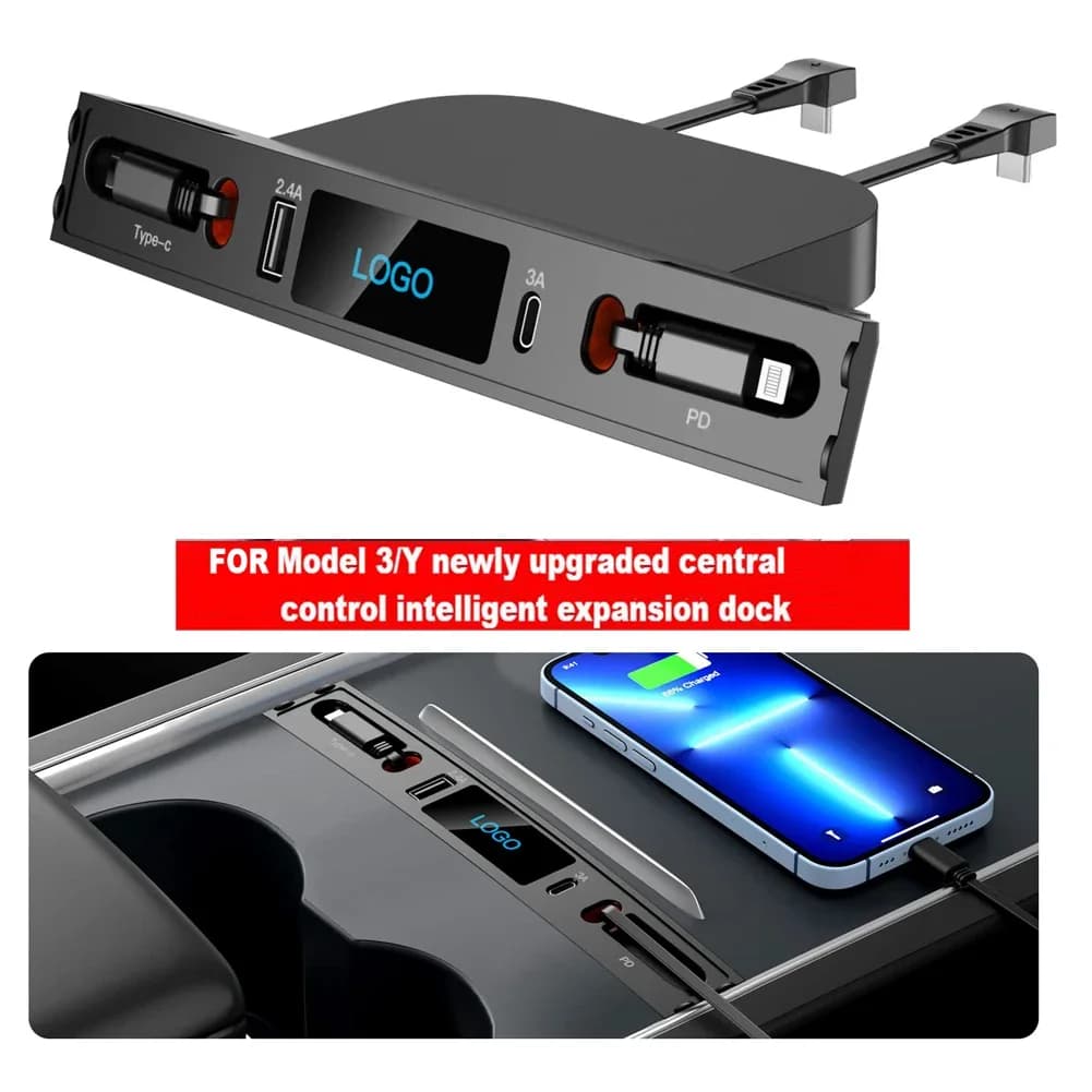 Per Tesla Model 3 Y Docking Station 27W caricatore rapido USB LED Shunt Hub Extension Center Console 4 porte Smart Sensor 2023