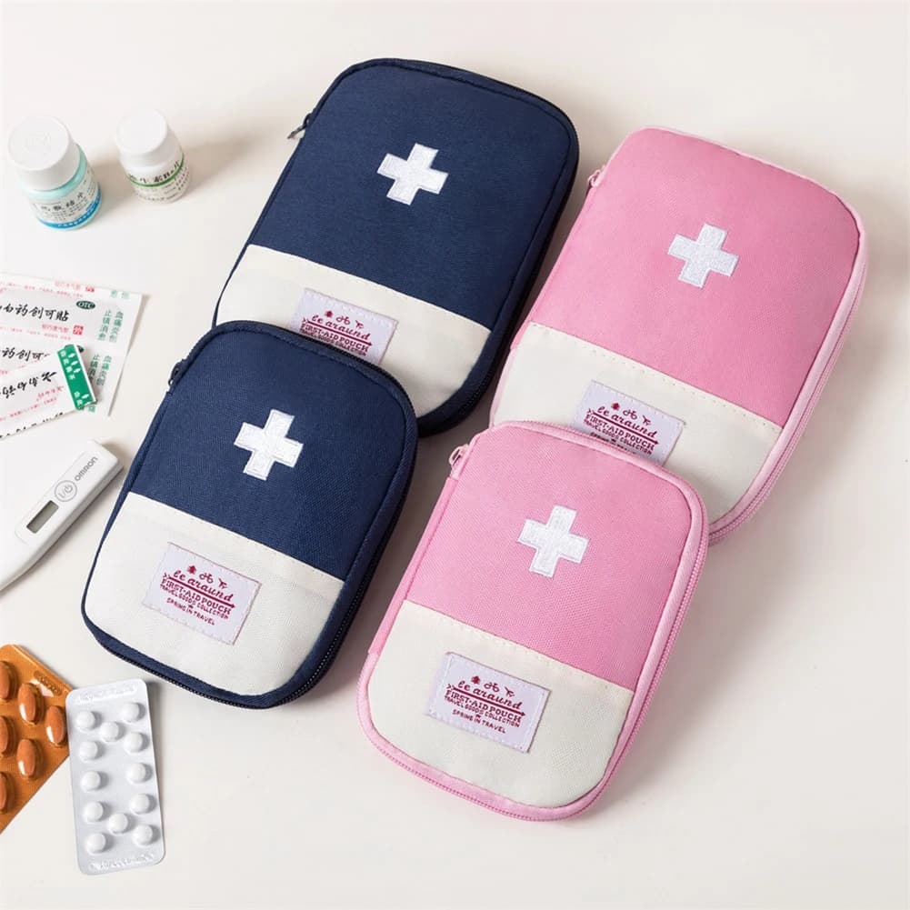 Kit borsa di pronto soccorso portatile piccola blu/rosso per viaggi all'aperto campeggio casa facile da trasportare custodia per pillole Mini EDC Organizer