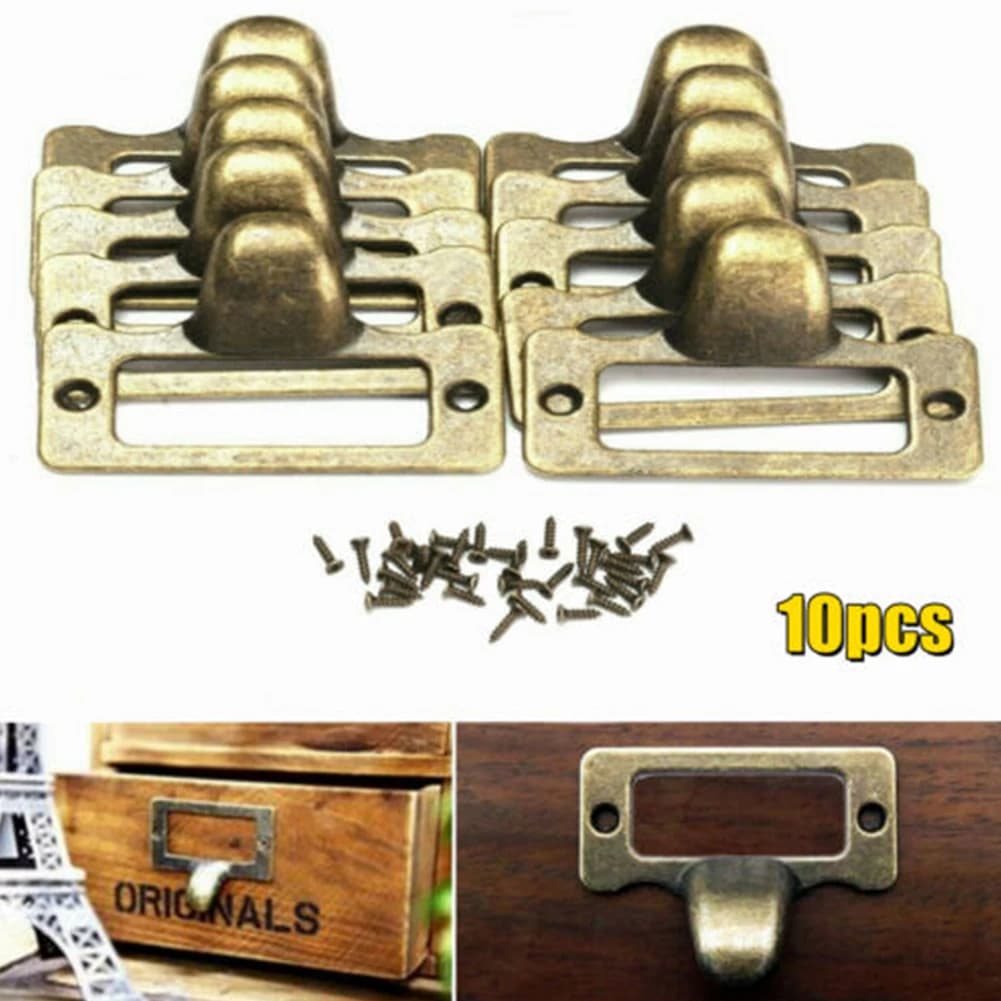 Maniglia per etichette da cassetto 10 pz 58mm*45mm in lega di zinco ottone anticato per armadietti e credenze con viti