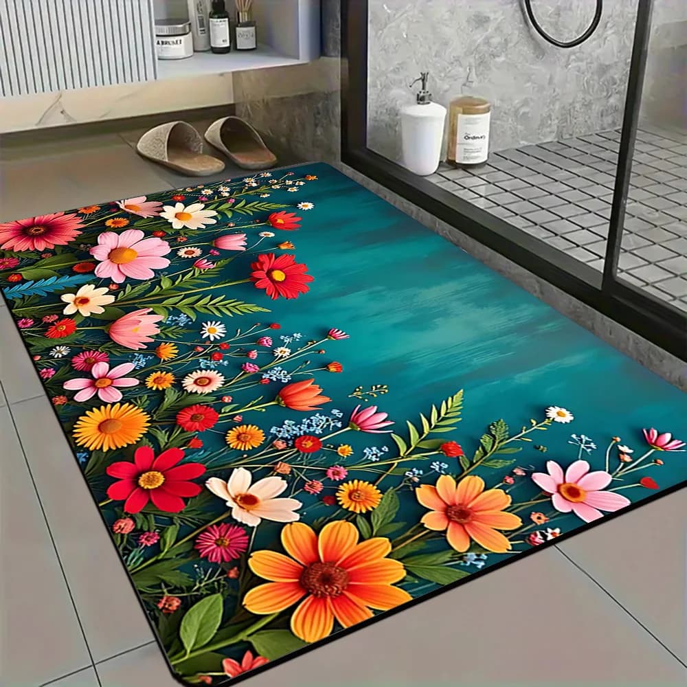 VIKAMA Tappetino da bagno con fiori primaverili, doccia, porte per WC, tappeto antiscivolo che assorbe l'acqua, decorazione per la casa