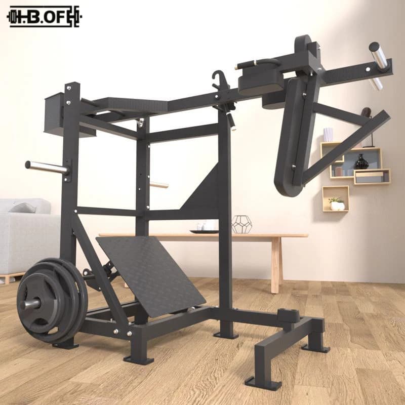 Allenatore di squat a pendolo, sollevamento dell'anca e macchina per l'estensione delle gambe, palestra commerciale, hack, grandi attrezzature per il fitness