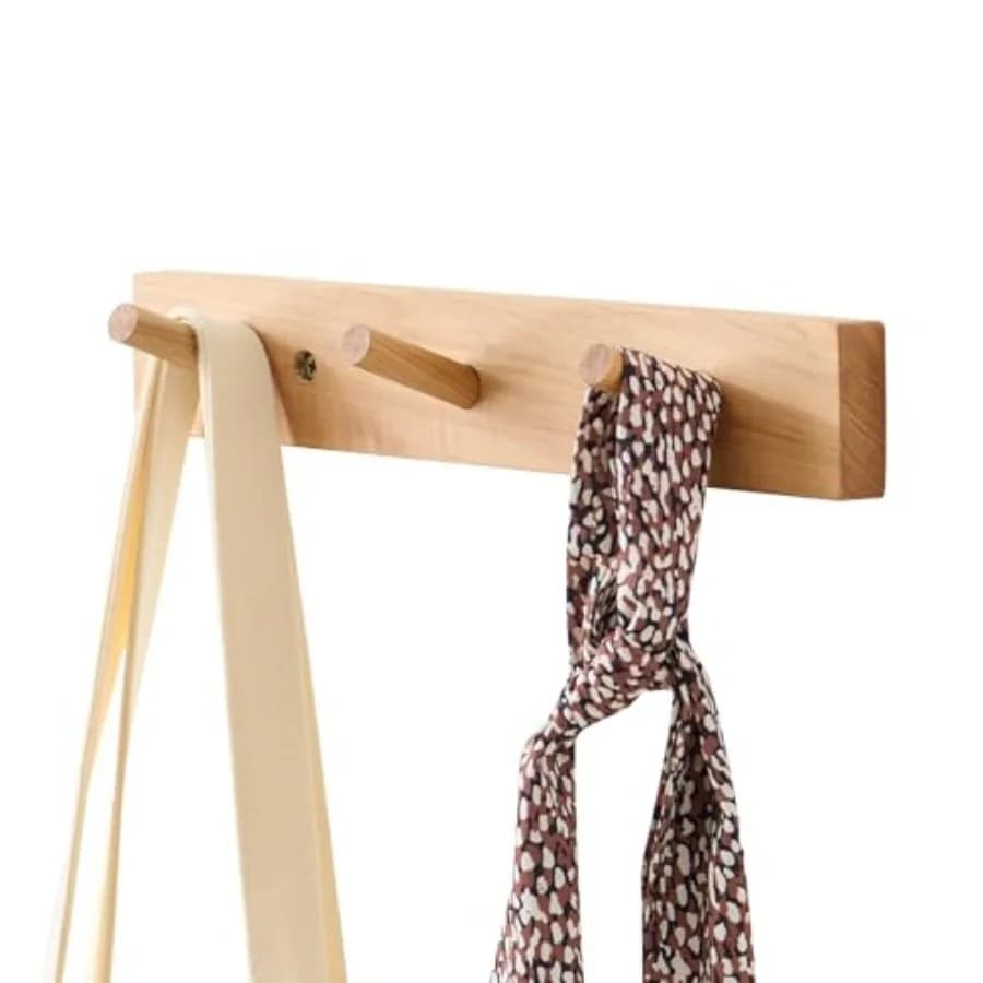 Hickory Wood Coat Rack Wall Mount, Coat Hook Hanger Wooden Wall Coat Rack with 3 Hooks for Purse Clothes Towels Hats in Entrywa