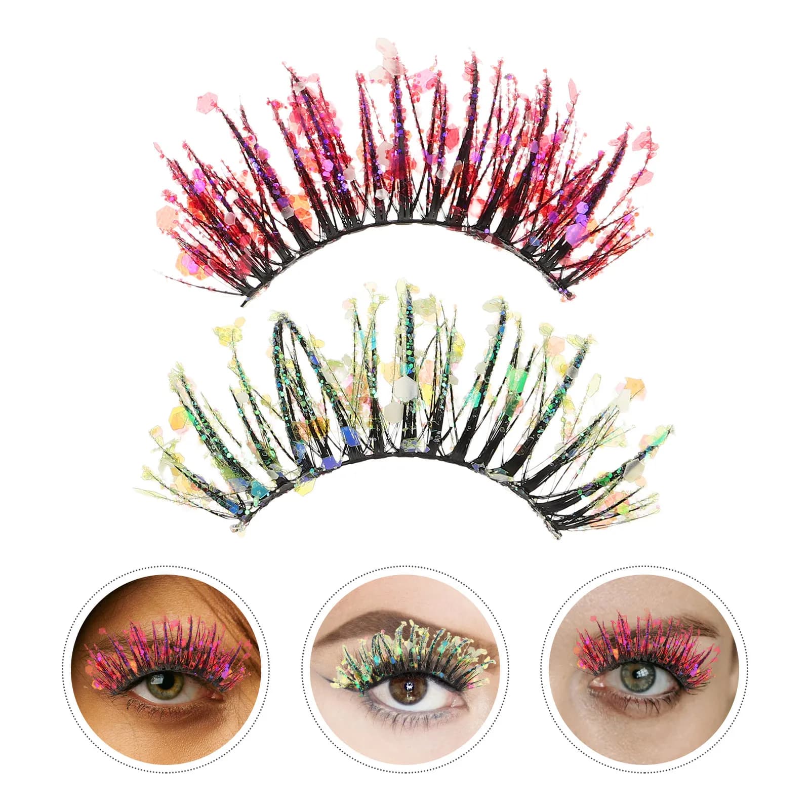 2 Paia di Ciglia Finte 3D Glitterate, Ciglia Colorate con Strass, Set of Voluminous Finte Ciglia for Drammatico, Feste e Cosplay