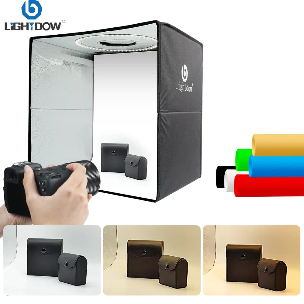 Lightdow Photo Lighting Studio Shooting Tent Box Kit 25,4 cm High Folding 96 CRI Luminous Ring with 6 Colors Portable Bases