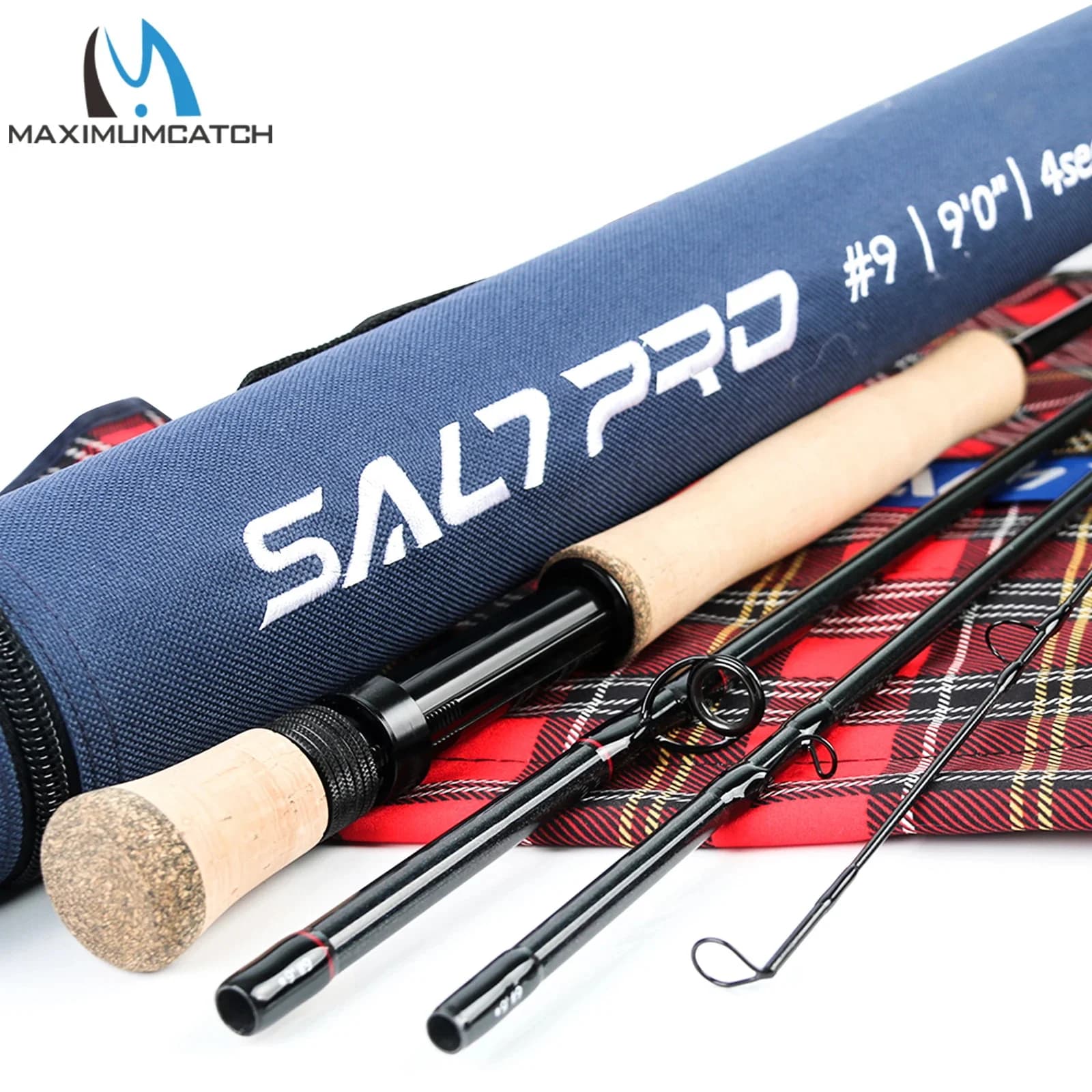 Canna da pesca a mosca in acqua salata Maximumcatch Saltpro 8/9/10WT 9FT Azione rapida 30T + 40T SK Canna da pesca a mosca carbo 4 sezioni con tubo extra