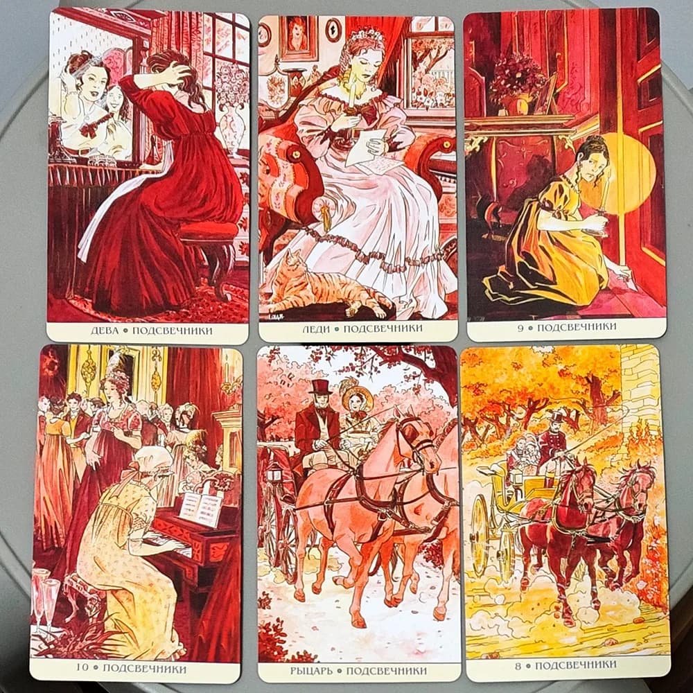 Jane Austen Tarot Deck in Russian Language 10.3*6cm 78 Cards Regency Era Illustrated Tarot Cards Classic Novel Tarot