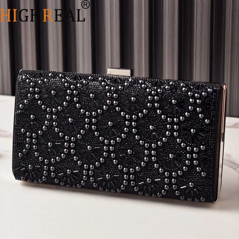 Borsa Quadrata con Perle e Glitter, Pochette da Sera con Diamanti Luccicanti, Borsetta da Donna per Matrimoni e Feste, Tracolla Femminile