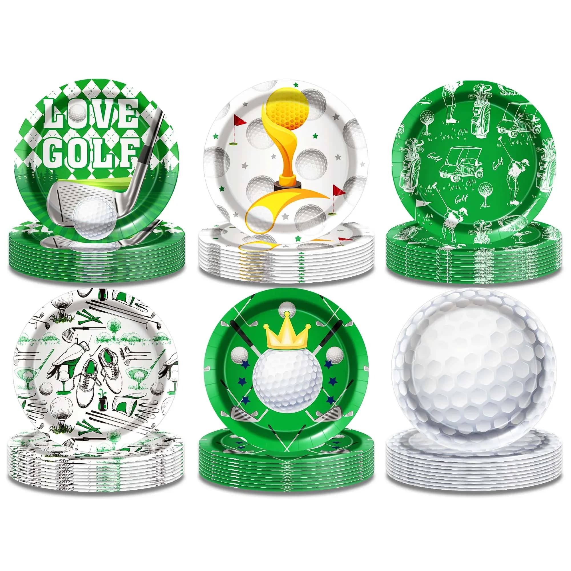 8pcs White Golf Ball Club Party Disposable Plates, Sports Tableware Plates for Birthday Christmas Party Golf Lover Supplies