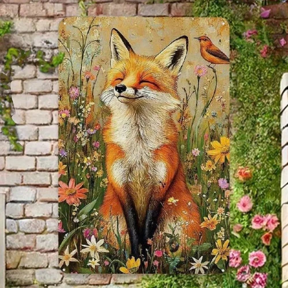 Targa in metallo vintage da parete 8x12 pollici, targa in metallo con fiori di volpe rustica per l'arredamento della camera da letto della cabina della cucina, facile montaggio