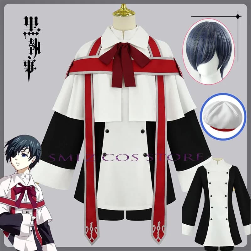Phantomhive Ciel Cosplay Anime Butler Singing Class Choir Costume Ciel White Cloak Shorts Hat Uniform Halloween Party Outfit