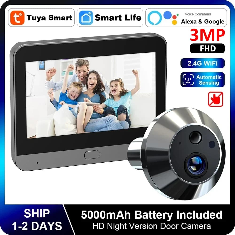 Mini Vita Intelligente Tuya 3MP 140 ° Ampio angolo di visione 2.4Ghz WiFi Magic Door Spioncino Eye PIR Telecamera digitale Spioncino per porta Alimentato a batteria